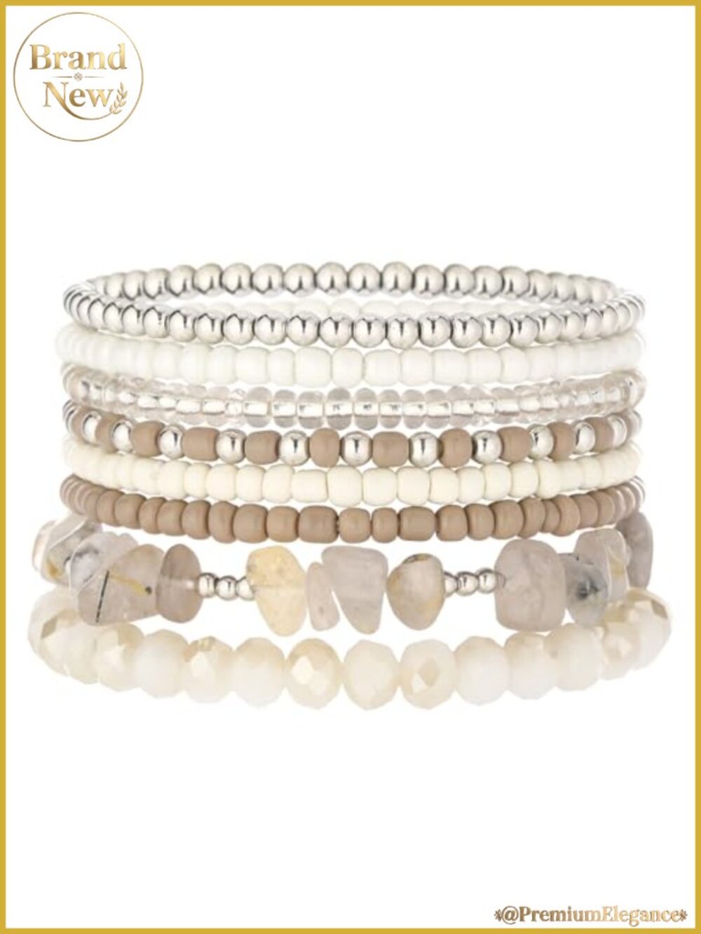 8 Pcs Stackable Irregular Natural Stone Stretch Bracelet Set for Women